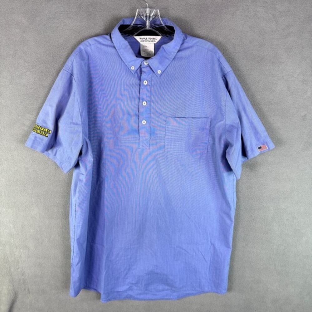 Waffle House Men's  Blue Employee Uniform Short Sleeve Shirt Size Large‎ Flag